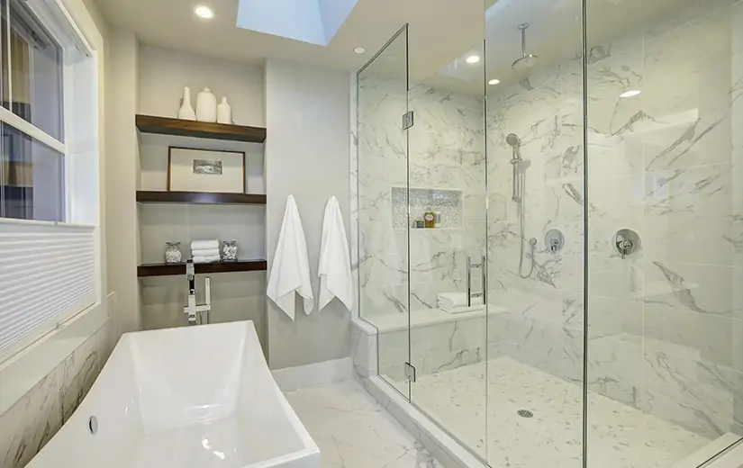 A luxury marble bathroom suite