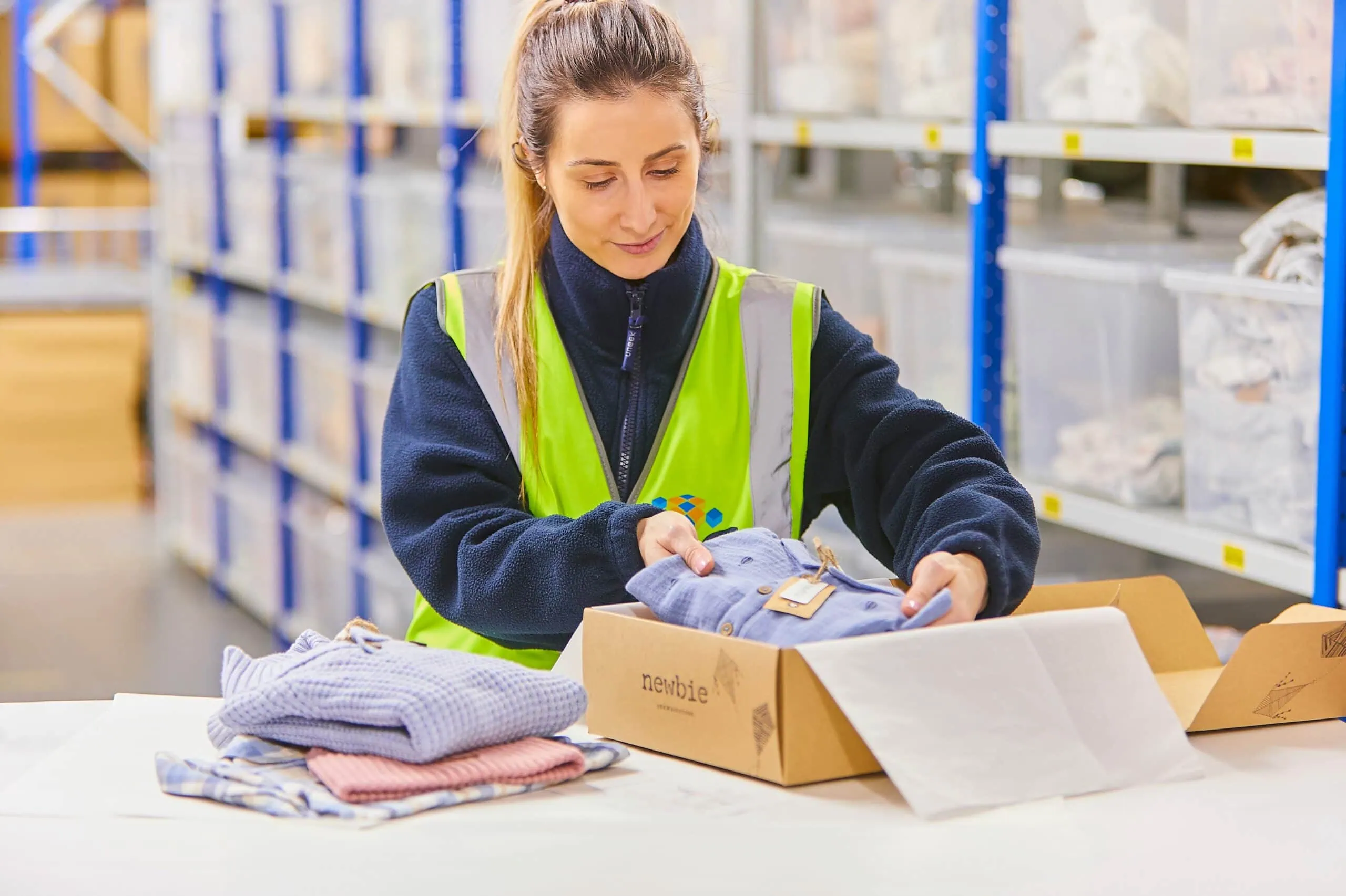 ILG woman packing Newbie clothing into box