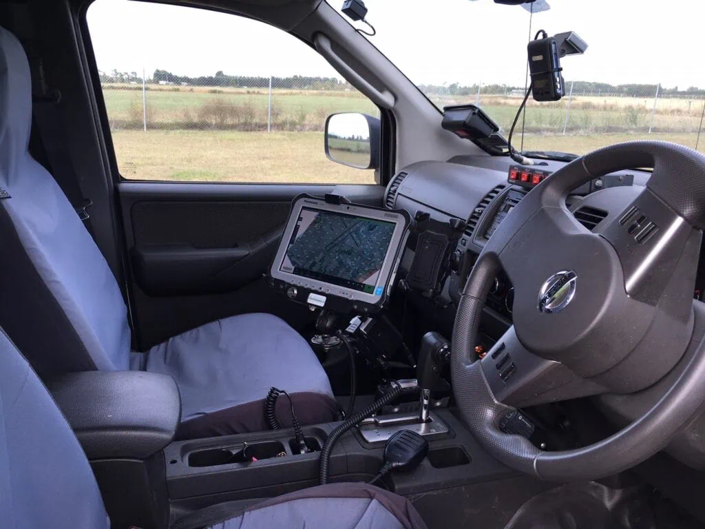 Car interior with tablet
