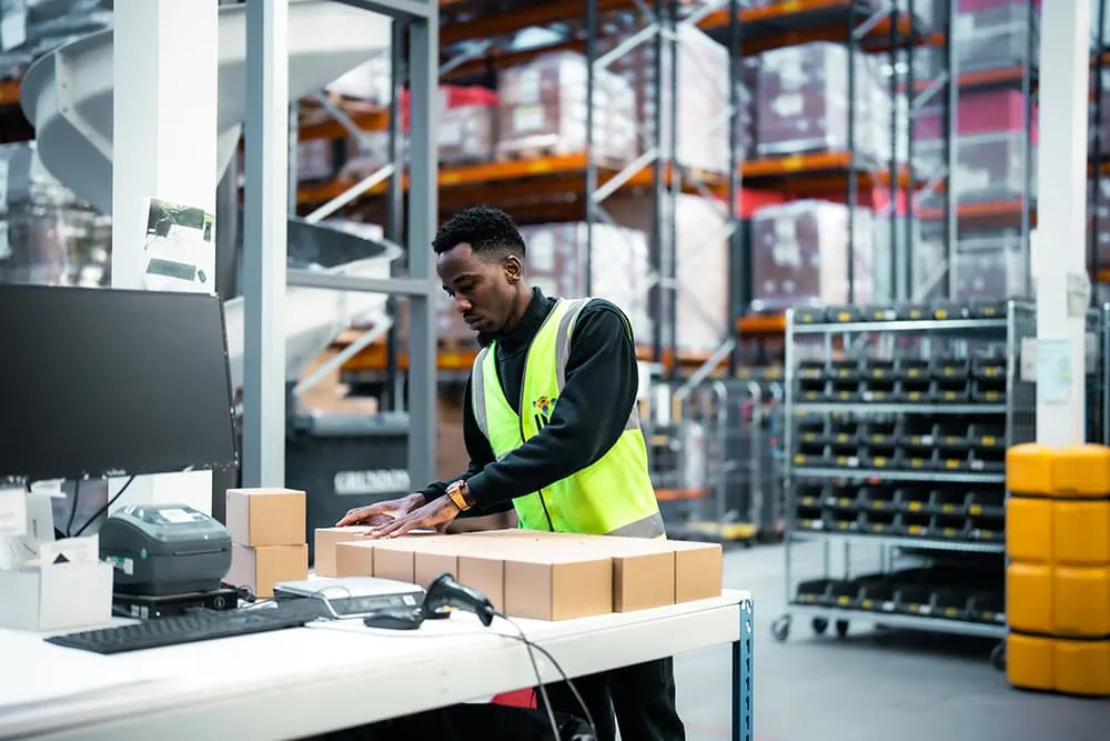 ILG man packing boxes in warehouse