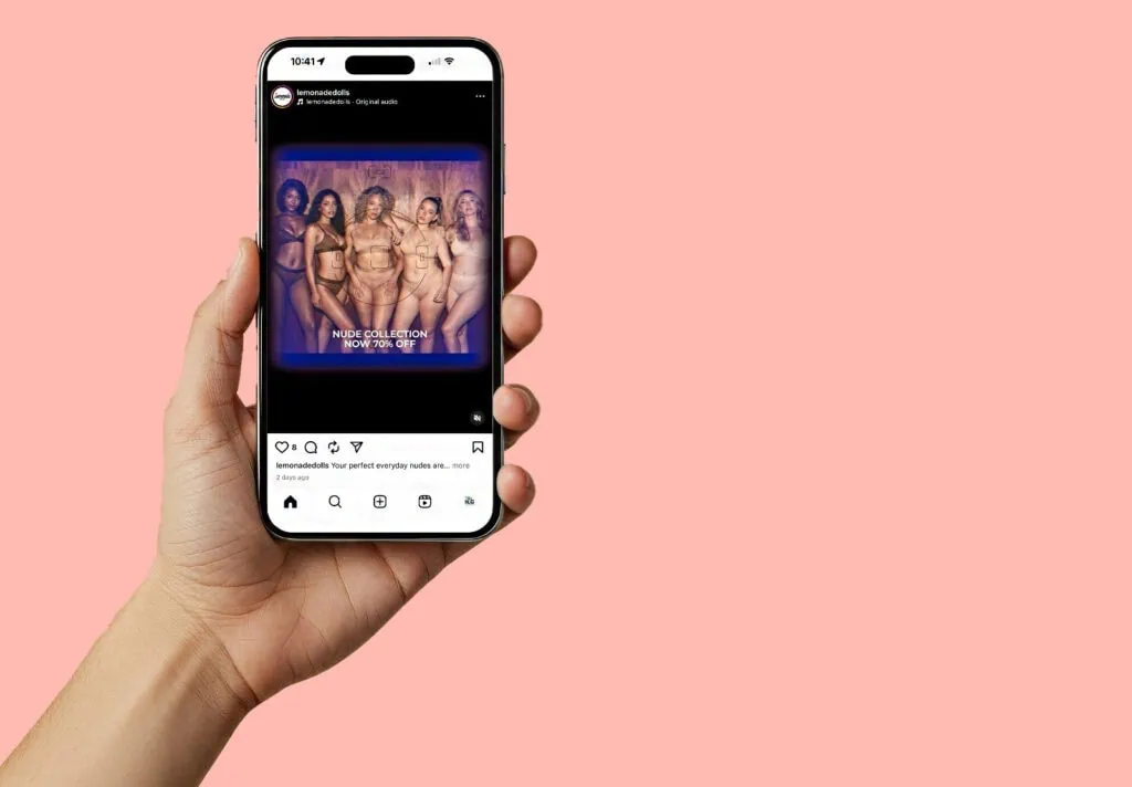iPhone screen showing Lemonade Dolls discount instagram reel