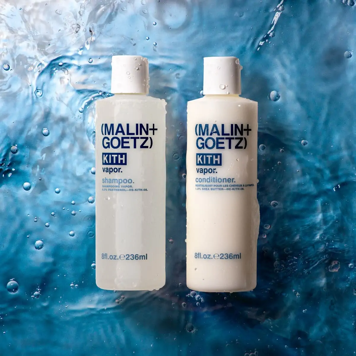 Malin + Goetz shampoo and conditioner bottles