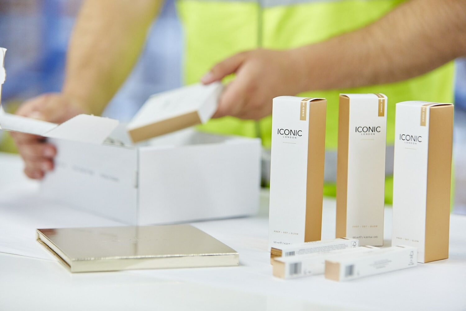 Beauty products - orders being boxed for fulfilment