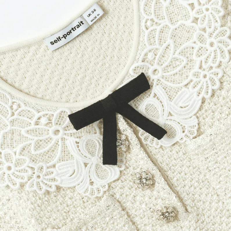Self Portrait white cardigan with black bow